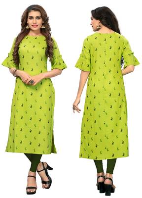 Green printed rayon kurti 5