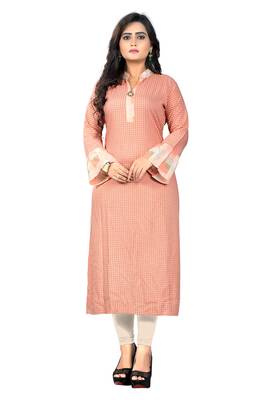 Pink printed rayon kurti 1