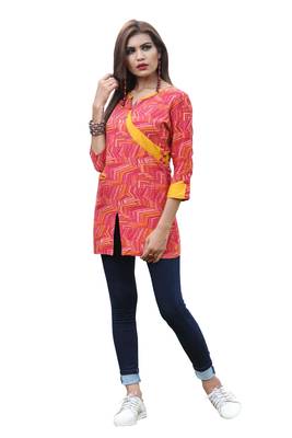 Pink printed rayon kurti 1
