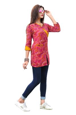Pink printed rayon kurti 3