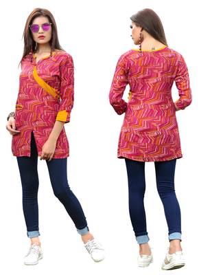 Pink printed rayon kurti 5