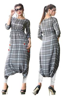 Grey printed rayon kurti 5