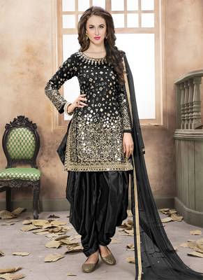 Black embroidered taffeta salwar with dupatta 1