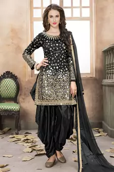 Black embroidered taffeta salwar with dupatta
