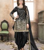 Black embroidered taffeta salwar with dupatta