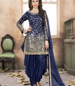 Navy-blue embroidered taffeta salwar with dupatta