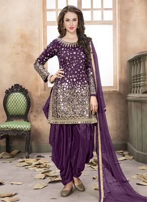 Dark-purple embroidered taffeta salwar with dupatta 1