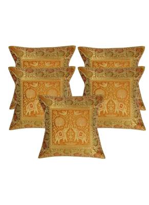 Lal Haveli Living Room Decor Elephant Silk Pillow Covers 16 x 16 inch Set of 5 Pcs 1