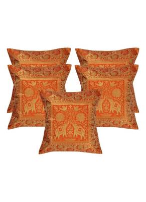 Lal Haveli Decorated Handmade Elephant Design Silk Cushion Cover 16 x 16 inch Set of 5 Pcs 1