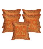 Lal Haveli Decorated Handmade Elephant Design Silk Cushion Cover 16 x 16 inch Set of 5 Pcs