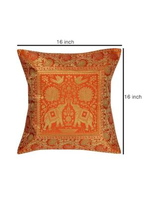 Lal Haveli Decorated Handmade Elephant Design Silk Cushion Cover 16 x 16 inch Set of 5 Pcs 2