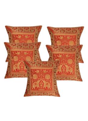 Lal Haveli Square Shape Living Room Decor Silk Cushion Covers 16 x 16 inch Set of 5 Pcs 1