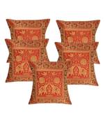 Lal Haveli Square Shape Living Room Decor Silk Cushion Covers 16 x 16 inch Set of 5 Pcs