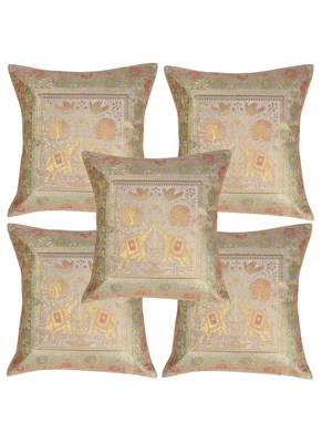 Lal Haveli Sofa Decorations Elephant Design Square Silk Cushion Covers 16 x 16 inch Set of 5 Pcs 1