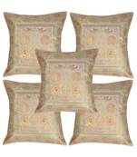 Lal Haveli Sofa Decorations Elephant Design Square Silk Cushion Covers 16 x 16 inch Set of 5 Pcs