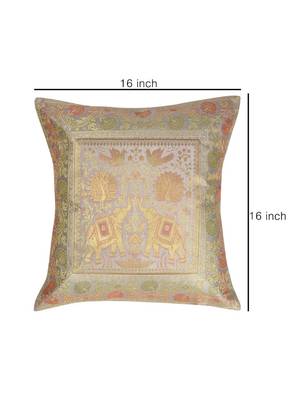 Lal Haveli Sofa Decorations Elephant Design Square Silk Cushion Covers 16 x 16 inch Set of 5 Pcs 2
