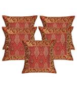Lal Haveli Home Decorative Ethnic Design Red Silk Cushion Covers 16 x 16 inch Set of 5 Pcs