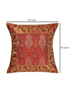 Lal Haveli Home Decorative Ethnic Design Red Silk Cushion Covers 16 x 16 inch Set of 5 Pcs 2