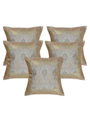 Lal Haveli Elegant Handmade Designer Throw Silk Cushion Covers 16 x 16 inch Set of 5 Pcs 1