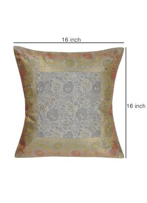 Lal Haveli Silk Throw Pillowcases Grey Color Cushion Covers 16 x 16 inch Set of 5 Pcs 2