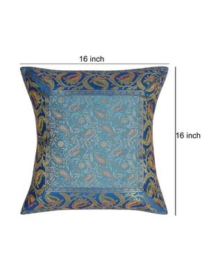 Lal Haveli Jaipuri Handmade Designer Silk Throw Pillow Cushion Covers 16 x 16 inch Set of 5 Pcs 2