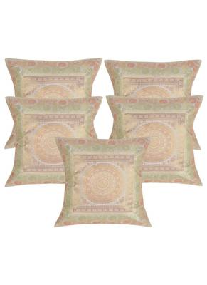 Lal Haveli Designer Sofa Decorations Square Shape White Silk Cushion Covers 16 x 16 inch Set of 5 Pcs 1