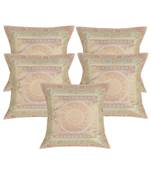 Lal Haveli Designer Sofa Decorations Square Shape White Silk Cushion Covers 16 x 16 inch Set of 5 Pcs