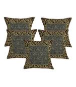 Lal Haveli Black Color Paisley Design Silk Cushion Covers 16 x 16 inch Set of 5 Pcs