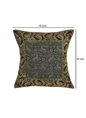 Lal Haveli Black Color Paisley Design Silk Cushion Covers 16 x 16 inch Set of 5 Pcs 2