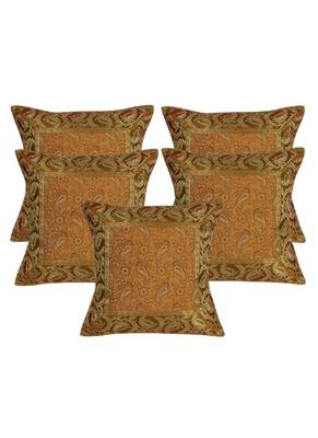 Lal Haveli Rajasthani Decorated Square Shape Throw Pillow Silk Cushion Covers 16 x 16 inch Set of 5 Pcs 1