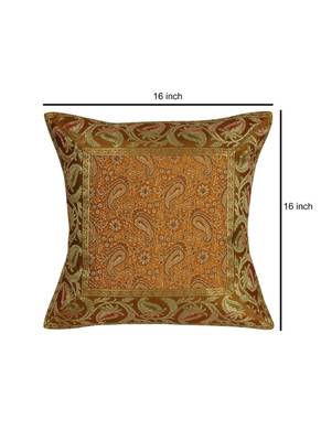 Lal Haveli Rajasthani Decorated Square Shape Throw Pillow Silk Cushion Covers 16 x 16 inch Set of 5 Pcs 2