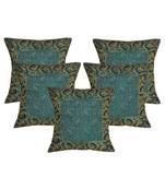 Lal Haveli Paisley Design Green Color Decorative Silk Cushion Covers 16 x 16 inch Set of 5 Pcs