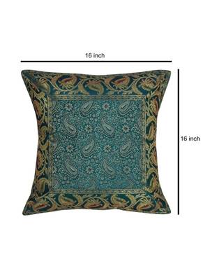Lal Haveli Paisley Design Green Color Decorative Silk Cushion Covers 16 x 16 inch Set of 5 Pcs 2