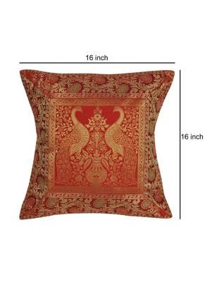 Lal Haveli Peacock Design Throw Pillowcases Decorative Silk Cushion Covers 16 x 16 inch Set of 5 Pcs 2