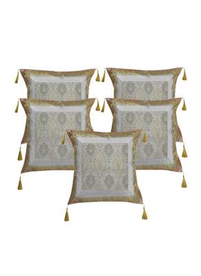 Lal Haveli Square Shape Silk Pillow Cushion Covers for Diwan/Sofa Decor 18 x 18 inch Set of 5 Pcs 1