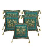 Lal Haveli Elephant Design Silk Cushion Covers for Sofa/Diwan/Car 18 x 18 inch Set of 5 Pcs