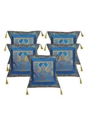 Lal Haveli Turquoise Color Square Shape Silk Cushion Covers 18 x 18 inch Set of 5 Pcs 1