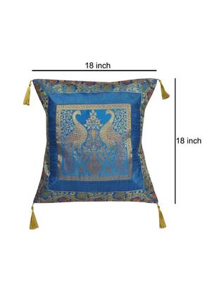 Lal Haveli Turquoise Color Square Shape Silk Cushion Covers 18 x 18 inch Set of 5 Pcs 2