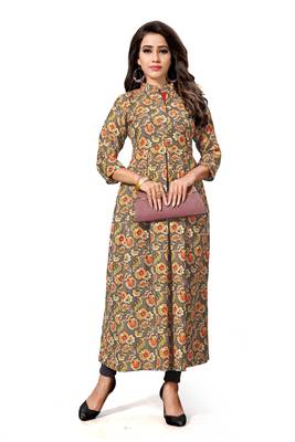 Multicolor printed art silk long kurtis 1