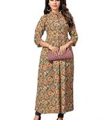 Multicolor printed art silk long kurtis