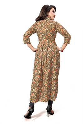 Multicolor printed art silk long kurtis 2