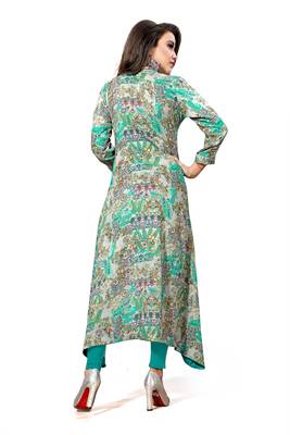 Green printed rayon long kurtis 2