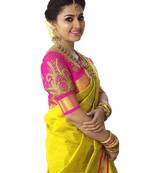 Yellow plain art silk saree with blouse