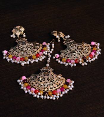 Multicolor Gold Plated Traditional Beaded Earrings cum Maang Tikka Set 1