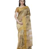 Beige Woven Silk Saree With Unstitched Blouse