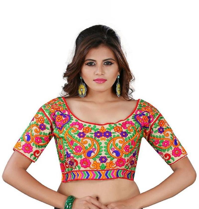 Gold Cotton Embroidered Readymade blouse