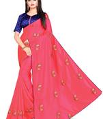 Pink Embroidered 
Art Silk Saree With Blouse