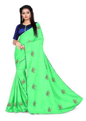Green Embroidered Art Silk Saree With Blouse 1