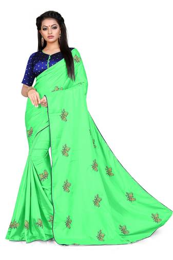 Green Embroidered Art Silk Saree With Blouse