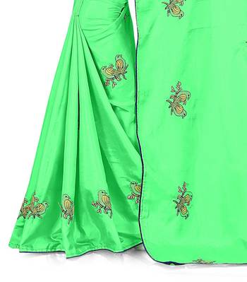 Green Embroidered Art Silk Saree With Blouse 3